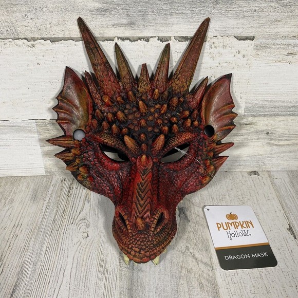 Halloween Mask Costumes Theater Face Mask Dragon Brown Red Elastic Band New NWT - Picture 1 of 2